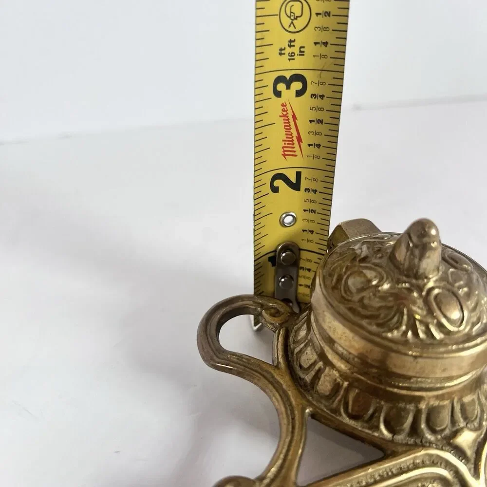 Inkwell Victorian /‎ Colonial Style Ornate Cast Solid Brass With Pen Holder